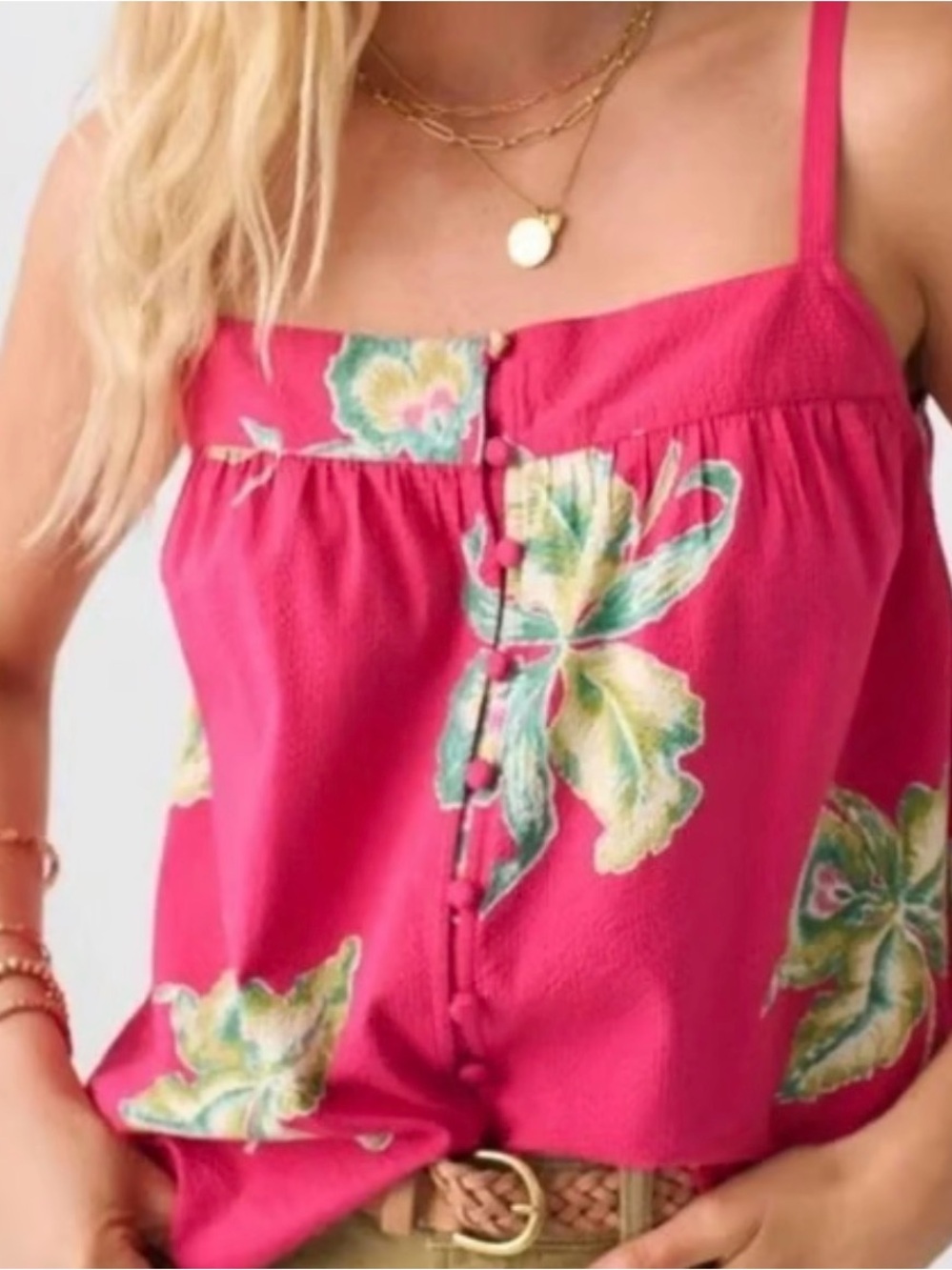 NWOT Faherty Pink Floral Button-Front Cami